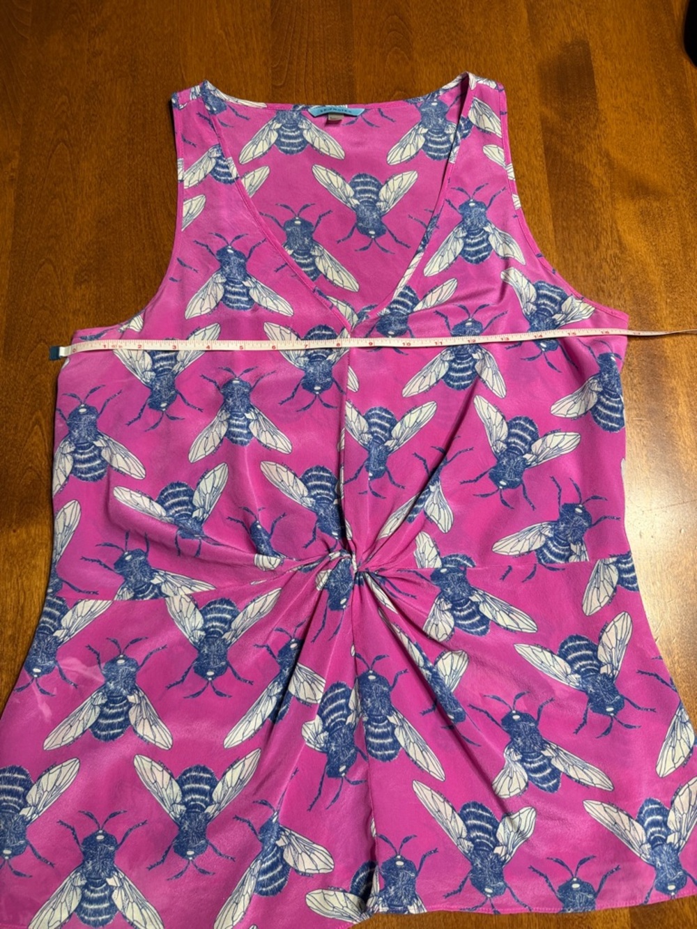 Anthropologie Leifnotes Pollination Silk Pink Bee Print Size 4 - Picture 8 of 11